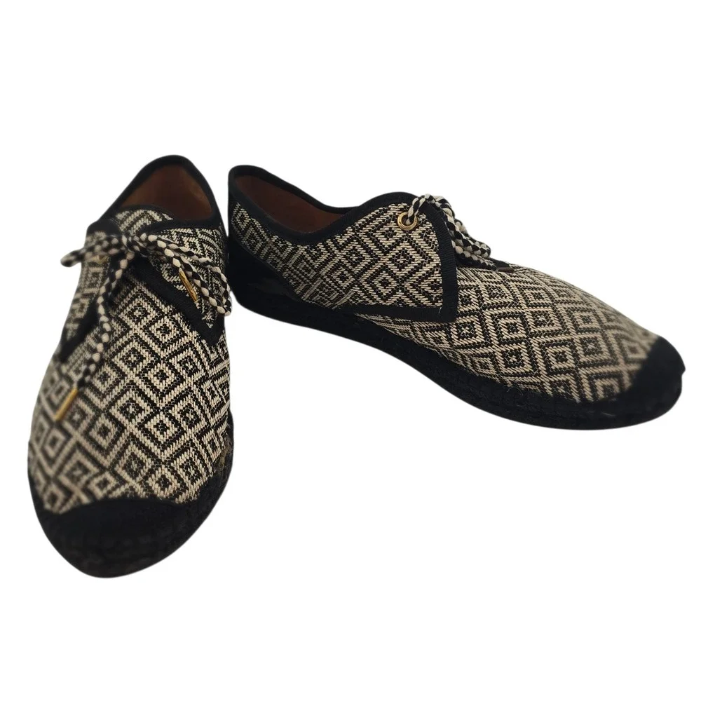 Kanna‎ Made in Spain Women's 11 Woven Espadrille Sneakers Black Tan Boho Luxe
